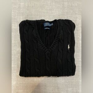 Ralph Lauren Black V-Neck Cable Knit Sweater
